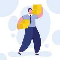 young man with shopping boxes vector