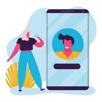 young woman using a smartphone, social media technology vector