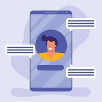 young man in smartphone, social media technology vector