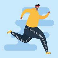 Man with face mask running outdoors vector