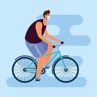 young man wearing medical mask on bicycle vector