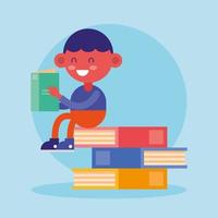 little student boy with books comic character vector