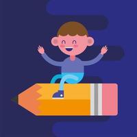 Little student boy flying in a pencil vector