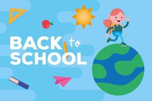 Back to school banner with student girl walking on a planet vector