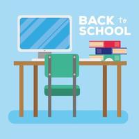 back to school lettering with computer and books vector