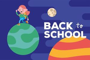 Back to school banner with student girl walking on a planet vector