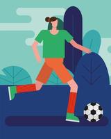 young woman playing soccer vector