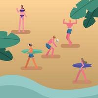 young people doing outdoor summer activities vector