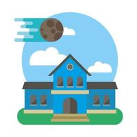 school building with moon scene vector