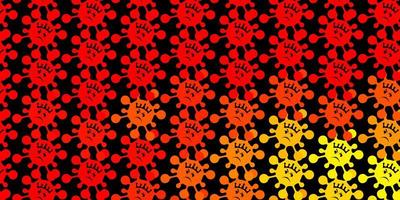 Dark red, yellow vector background with covid-19 symbols.