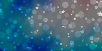 Light Pink, Blue vector backdrop with circles, stars.