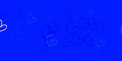 Light BLUE vector background with Shining hearts.