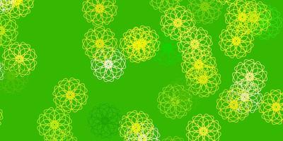 Fondo de doodle de vector verde claro, amarillo con flores.