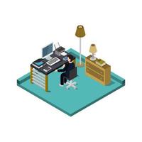 Isometric Office Room On White Background vector