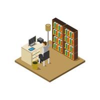 Isometric Office Room On White Background vector