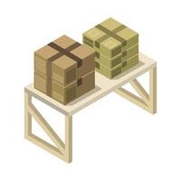 Table With Isometric Boxes On White Background vector