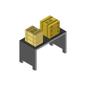 Table With Isometric Boxes On White Background vector