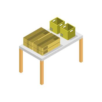 Table With Isometric Boxes On White Background vector