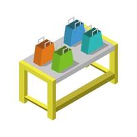 Shopping Bags On Isometric Table On White Background vector