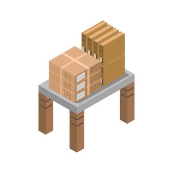 Table With Isometric Boxes On White Background vector