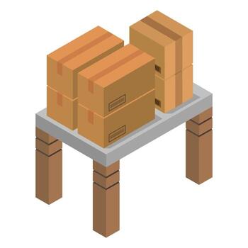 Table With Isometric Boxes On White Background vector
