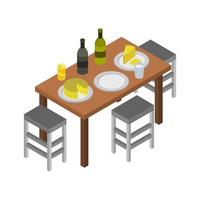 Mesa de cocina isométrica sobre fondo blanco. vector