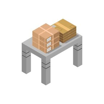Table With Isometric Boxes On White Background vector