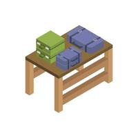 Table With Isometric Travel Suitcase On White Background vector