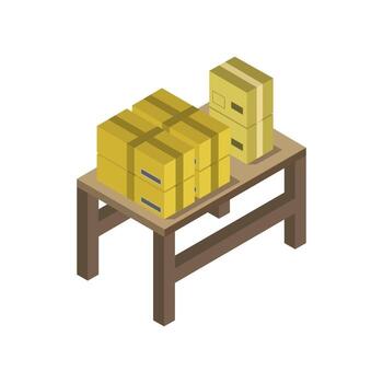 Table With Isometric Boxes On White Background vector
