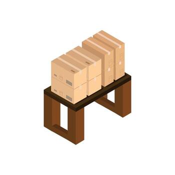 Table With Isometric Boxes On White Background vector