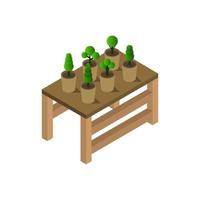 Table With Isometric Plants On White Background