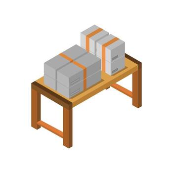 Table With Isometric Boxes On White Background vector