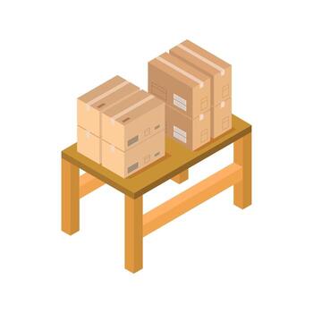 Table With Isometric Boxes On White Background vector