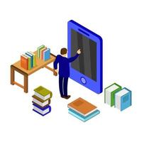 Studying Online Isometric On White Background vector