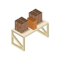 Table With Isometric Boxes On White Background vector