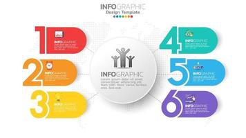 infografía elemento de color de 6 pasos con diagrama de gráfico circular, diseño de gráfico empresarial. vector