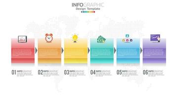 Infographics with 6 options of 3d cubes and icons of charts and setting vector