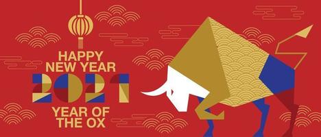 Happy new year, Chinese New Year, 2021, Year of the Ox, happy new year,  Flat design vector