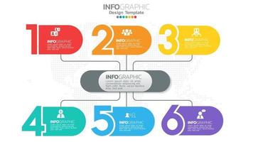 Infograph 6 step color element with circle graphic chart diagram, business graph design. vector