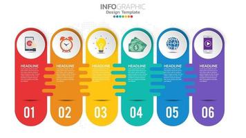 Infograph 6 step color element with circle graphic chart diagram, business graph design.