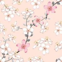 Seamless pattern pink wild flowers on isolated pastel background. Vector illustration hand drawing line art. For fabric design.