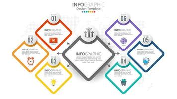Infograph 6 step color element with circle graphic chart diagram, business graph design. vector