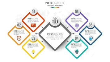 Infograph 6 step color element with circle graphic chart diagram, business graph design. vector