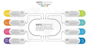 infografía 8 elemento con círculo central. Diagrama de gráfico gráfico, diseño gráfico de línea de tiempo empresarial con iconos. vector