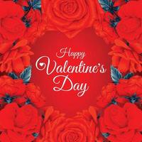 Lovely happy valentine's day background with red rose flowers. Vector illustration hand drawn.