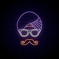 Neon sign of Hindu man in Turban and glasses vector