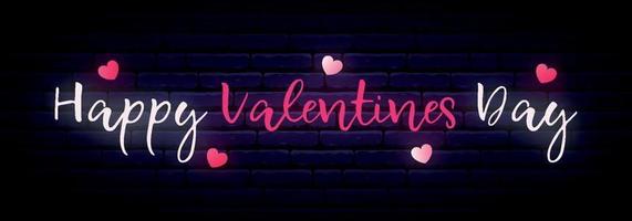 Long neon banner with inscription Happy Valentines Day vector