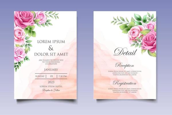 Wedding invitation card with beautiful flowers and leaves
