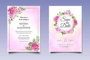 Wedding invitation card with beautiful flowers and leaves vector