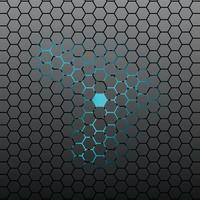 Abstract Hexagonal tile dark background with neon light. vector